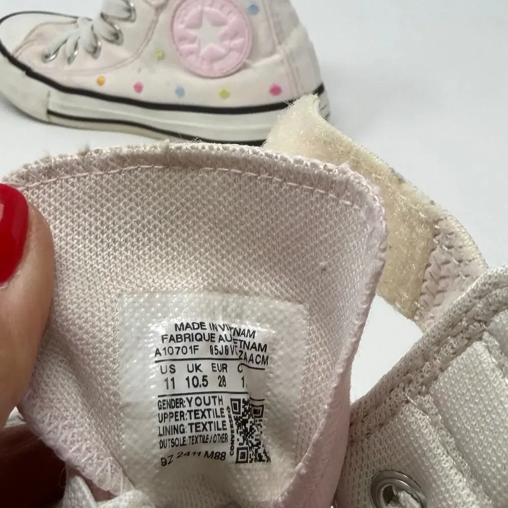 Converse Chuck Taylor All Star Pink Polka Dot High Tops Youth 11